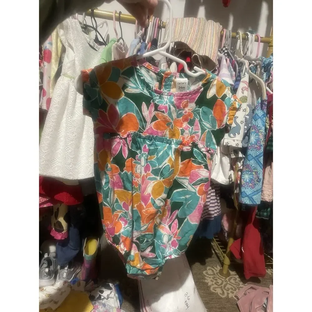 Carters Size 24 Months Girls Multicolor Floral Tropical Jersey Romper